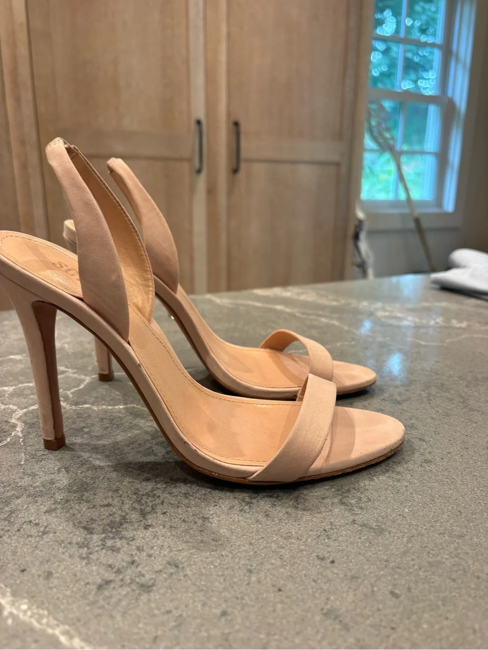 SCHUTZ Blush Nude Slingback Stiletto Sandals